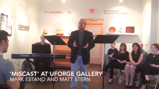 Screen grab from video of Mark Estano singing "Let It Go" during cabaret at UForge Gallery on Saturday, April 19, 2014.
