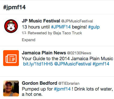 Screen shot of Twitter search for #jpmf14