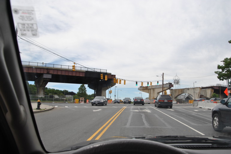 A milestone in the construction of the Casey Arborway — Removal of the span over Washington Street.