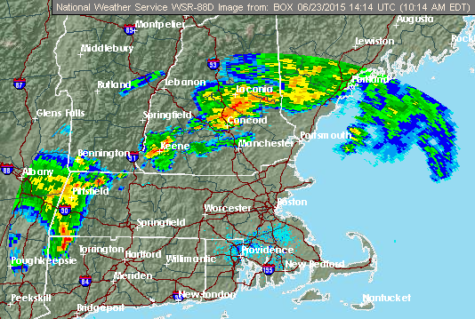 Radar for the Boston area as of Tuesday, June 23 at 10:14 a.m.