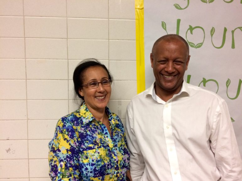 Ellana and Josef Haile of Blue Nile Restaurant pause for a photo at the JFK School on Tuesday, June 7, 2016.